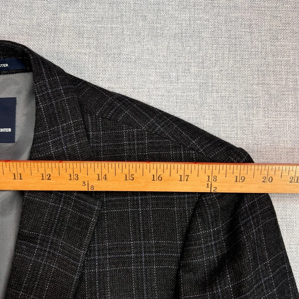 Daniel Hechter Slim Fit Windowpane Suit Jacket Men 42L Charcoal Wool Bamboo Prep